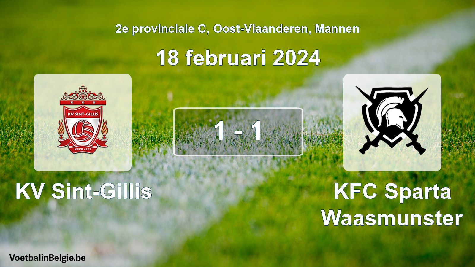Gespeelde wedstrijd mannenvoetbal: KV Sint-Gillis - KFC Sparta Waasmunster 1 - 1 (18 februari 2024)