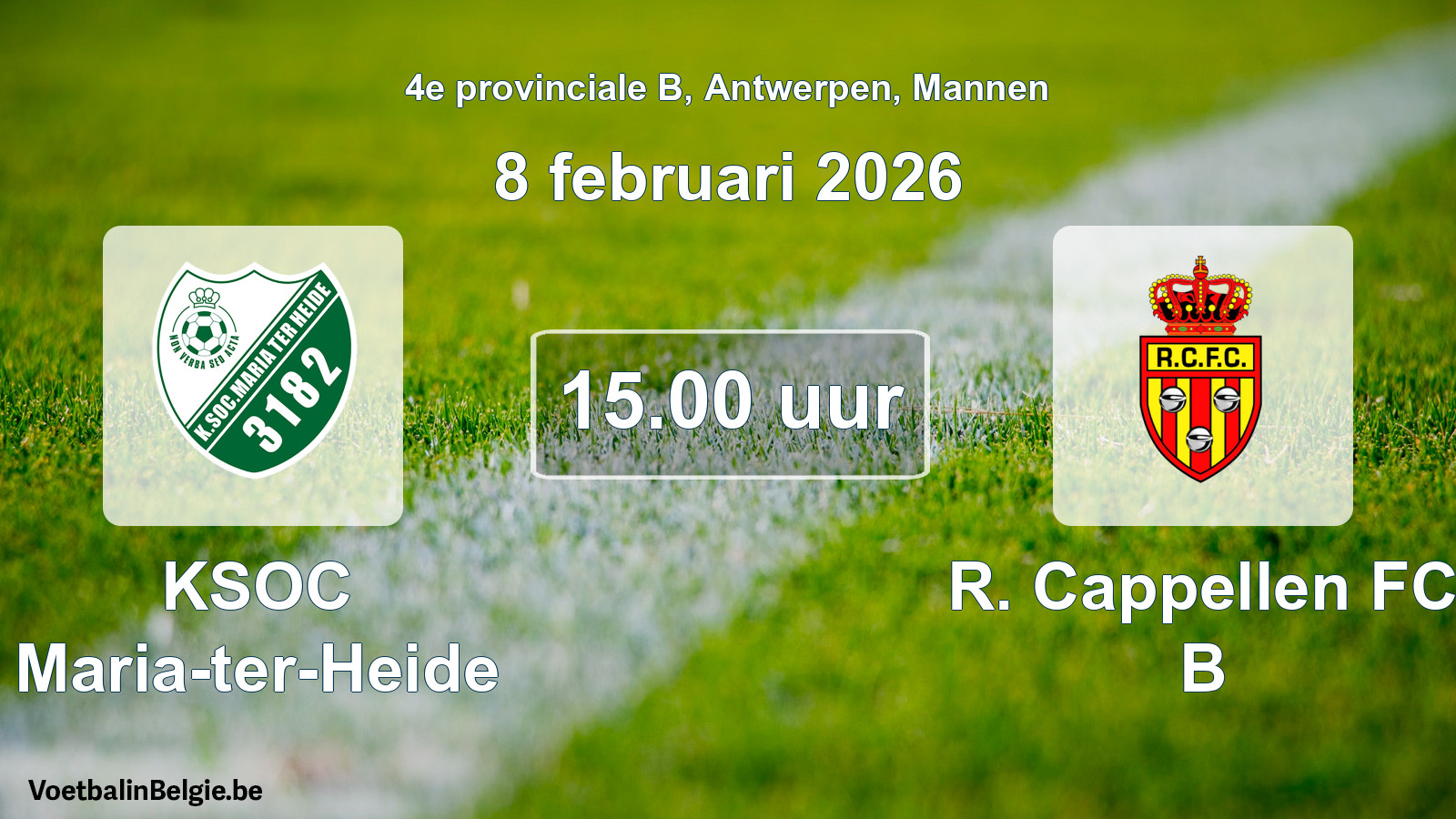 Scheduled match men football: KSOC Maria-ter-Heide - R. Cappellen FC B (8 February 2026)