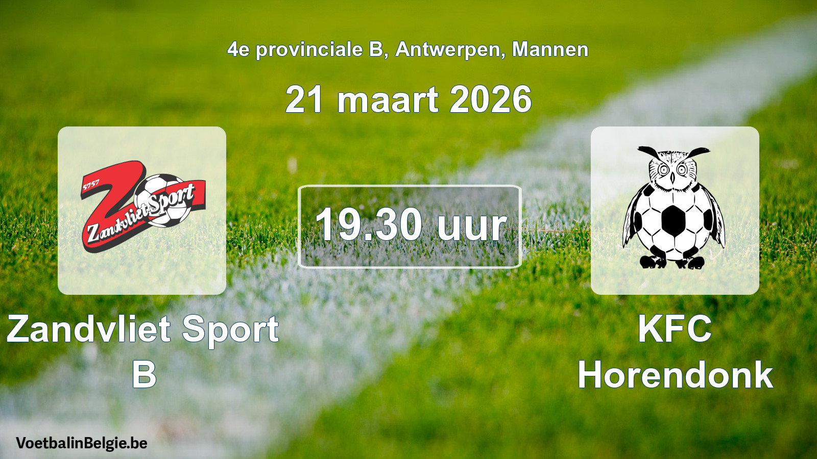 Geplande wedstrijd mannenvoetbal: Zandvliet Sport B - KFC Horendonk (21 maart 2026)