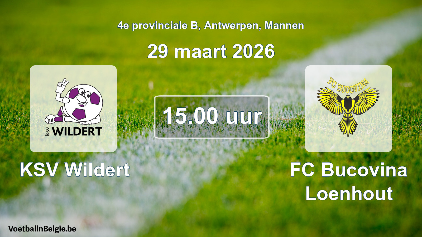 Geplande wedstrijd mannenvoetbal: KSV Wildert - FC Bucovina Loenhout (29 maart 2026)