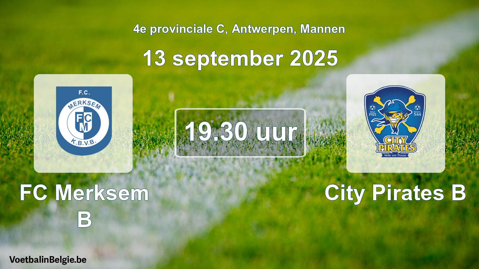 Scheduled match men football: FC Merksem B - City Pirates B (13 September 2025)