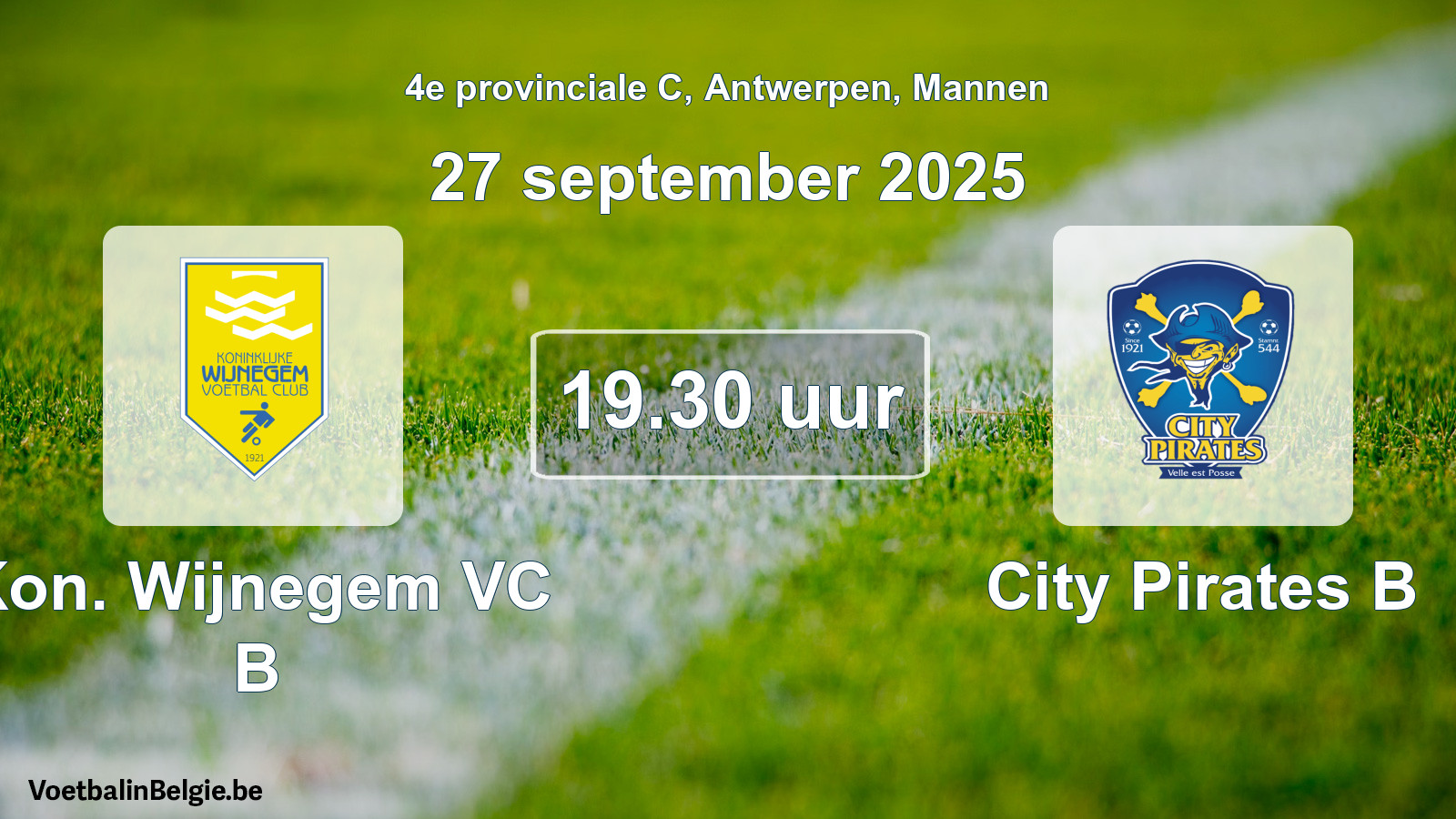 Scheduled match men football: Kon. Wijnegem VC B - City Pirates B (27 September 2025)