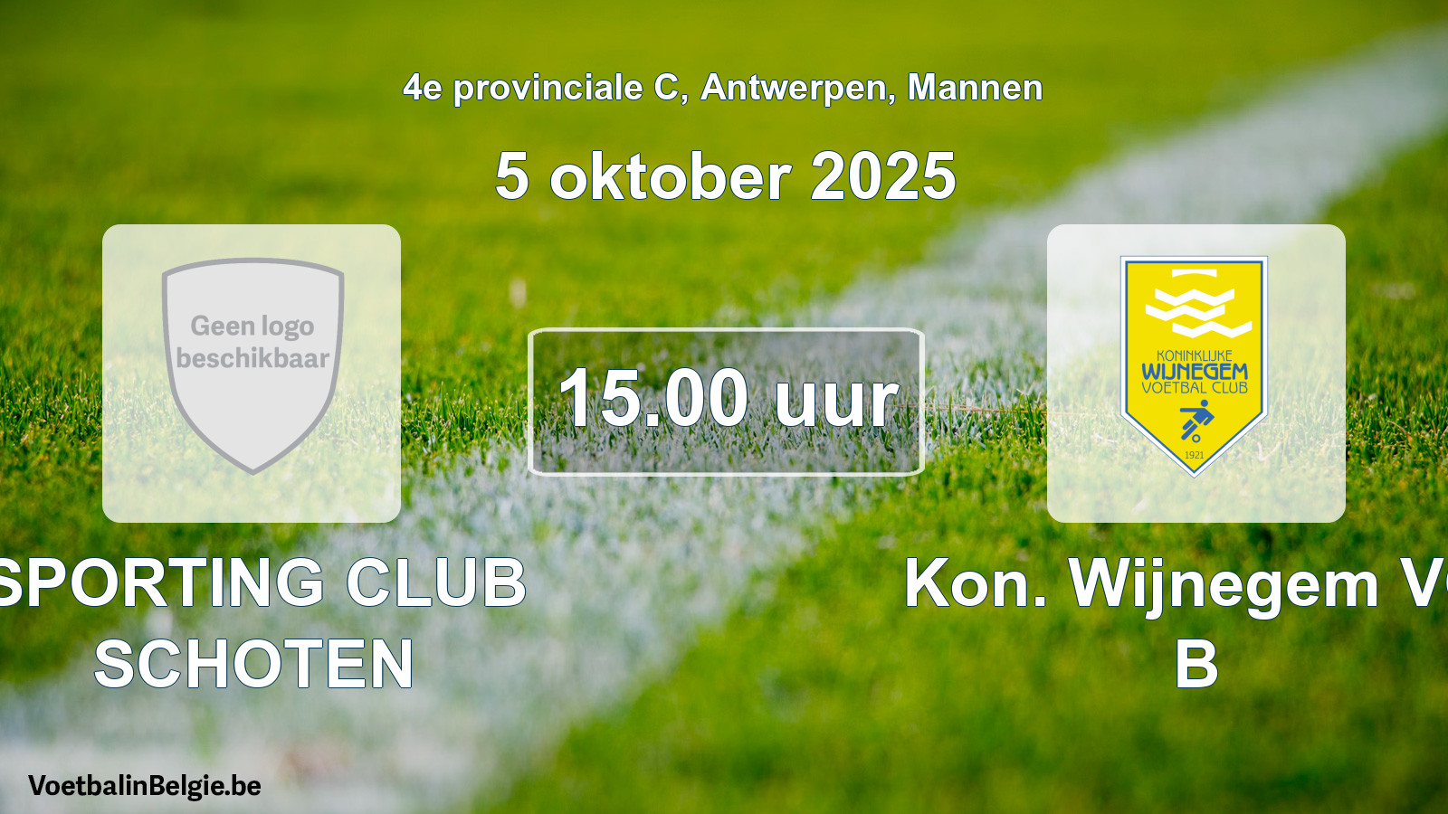 Scheduled match men football: SPORTING CLUB SCHOTEN - Kon. Wijnegem VC B (5 October 2025)