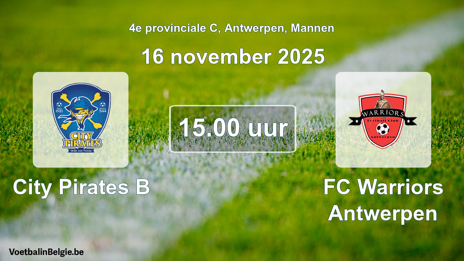 Scheduled match men football: City Pirates B - FC Warriors Antwerpen (16 November 2025)