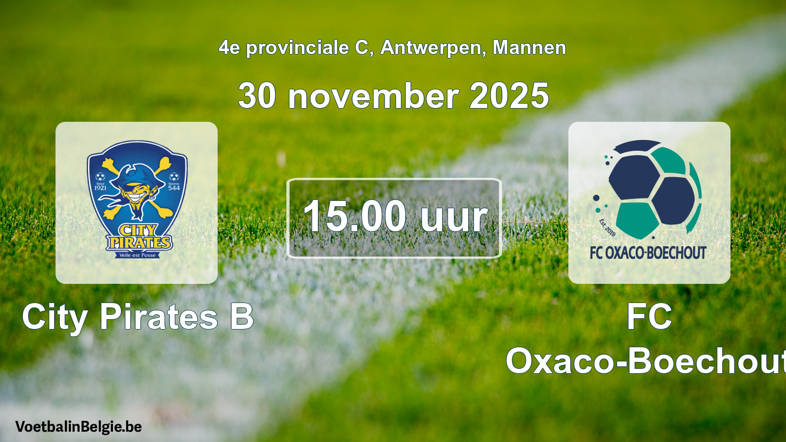 Geplande wedstrijd mannenvoetbal: City Pirates B - FC Oxaco-Boechout (30 november 2025)