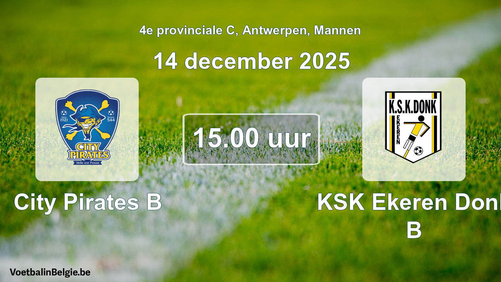 Scheduled match men football: City Pirates B - KSK Ekeren Donk B (14 December 2025)