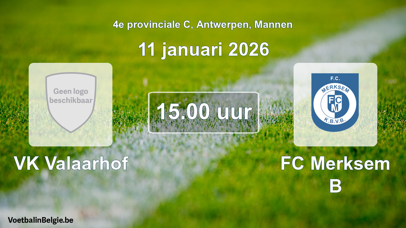 Scheduled match men football: VK Valaarhof - FC Merksem B (11 January 2026)