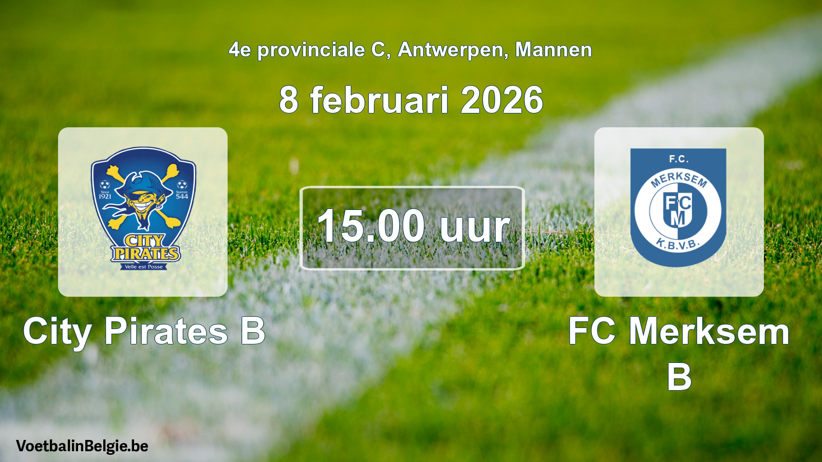 Scheduled match men football: City Pirates B - FC Merksem B (8 February 2026)