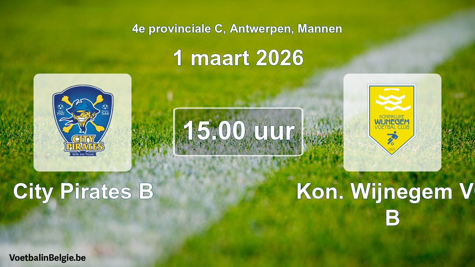 Scheduled match men football: City Pirates B - Kon. Wijnegem VC B (1 March 2026)