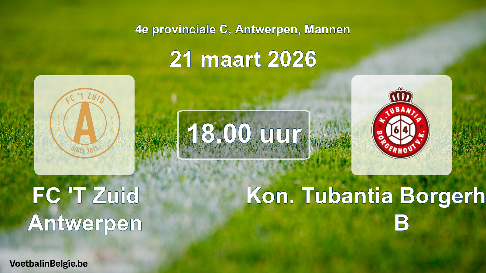 Scheduled match men football: FC 'T Zuid Antwerpen - Kon. Tubantia Borgerhout VK B (21 March 2026)
