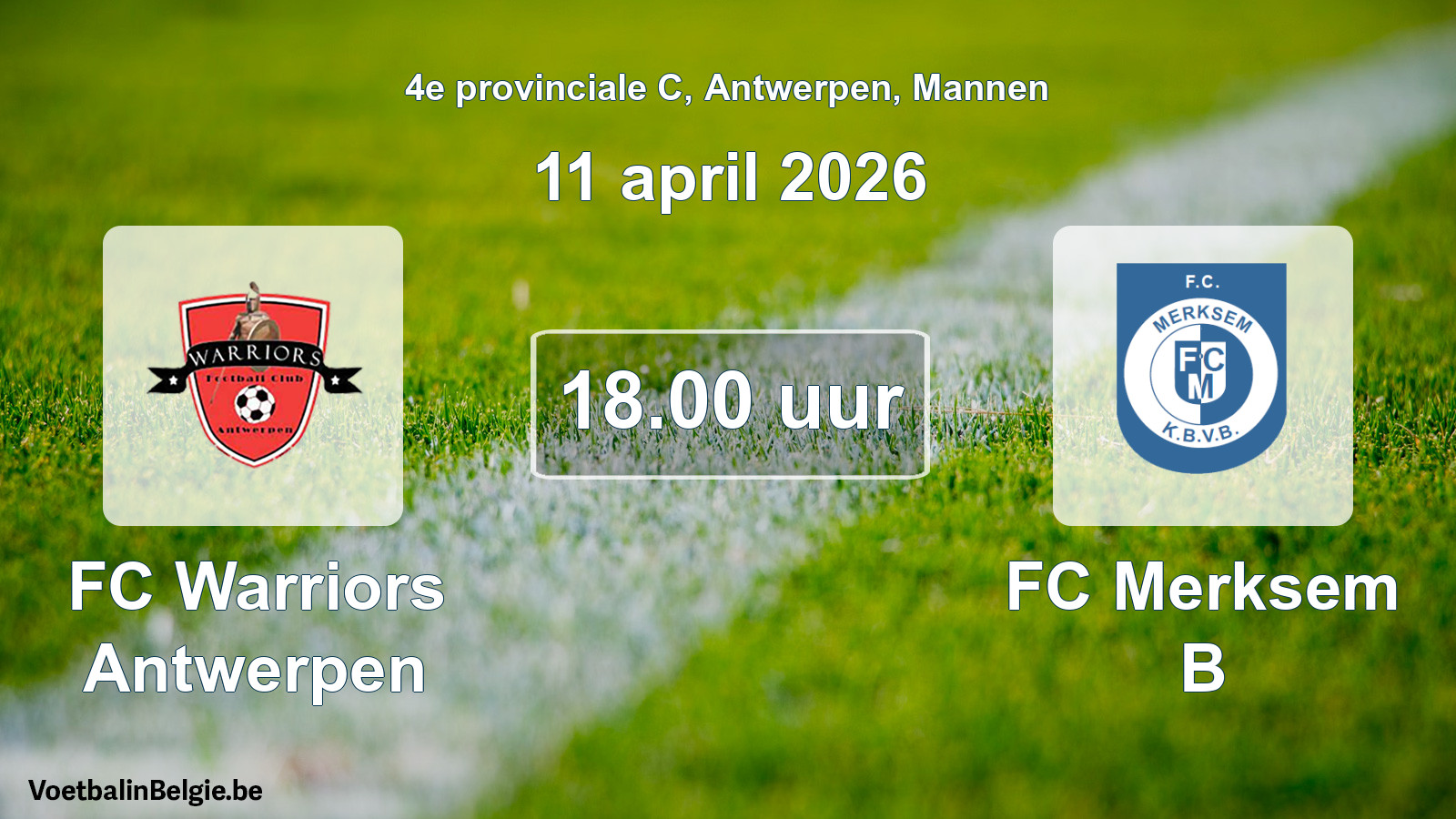 Scheduled match men football: FC Warriors Antwerpen - FC Merksem B (11 April 2026)