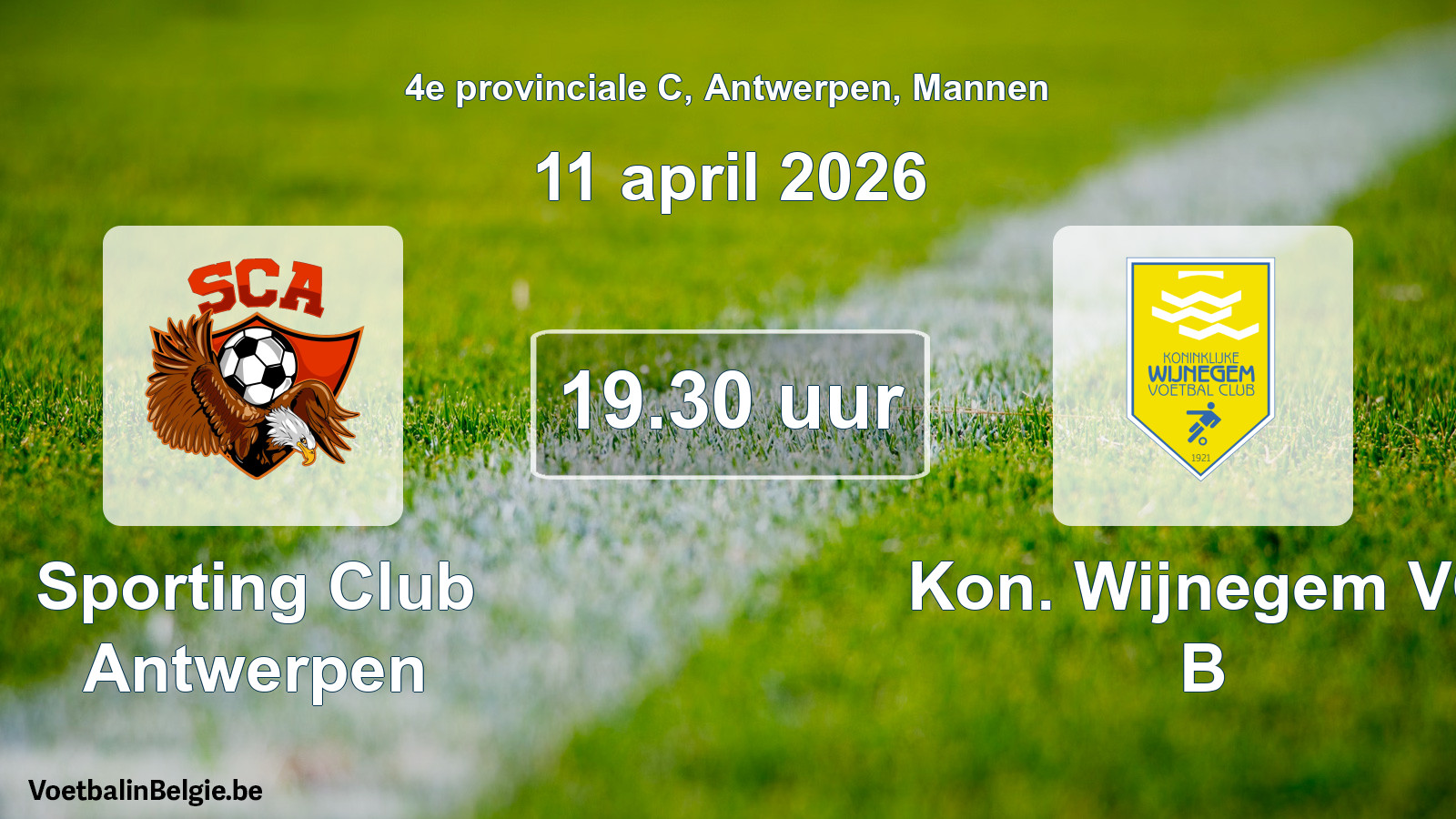 Scheduled match men football: Sporting Club Antwerpen - Kon. Wijnegem VC B (11 April 2026)
