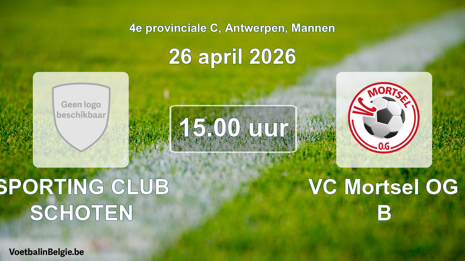 Scheduled match men football: SPORTING CLUB SCHOTEN - VC Mortsel OG B (26 April 2026)