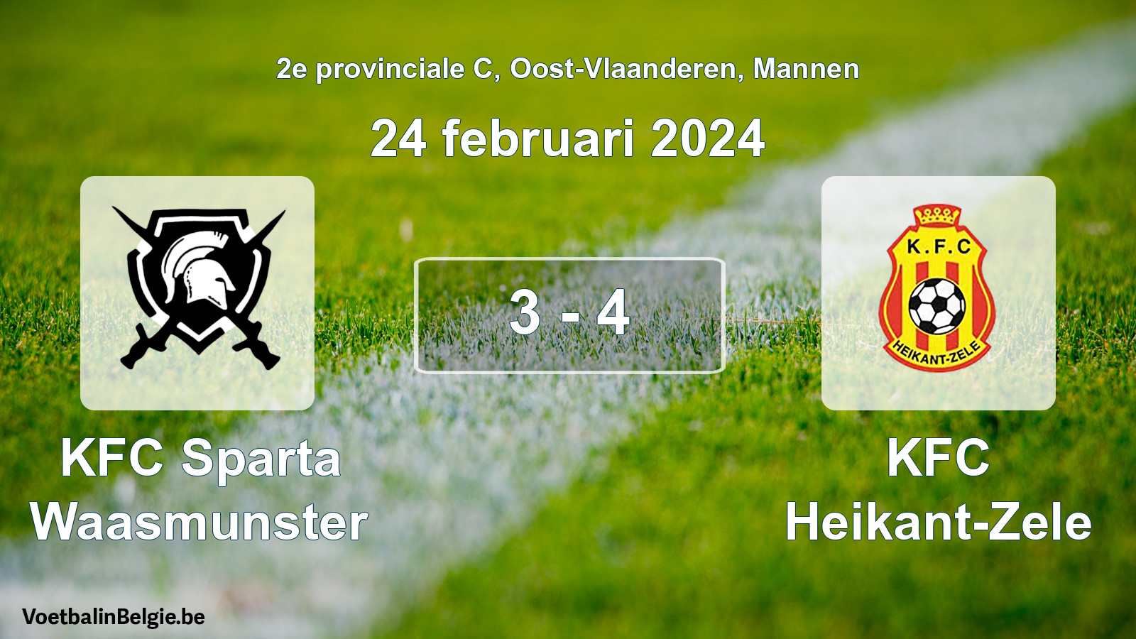 Gespeelde wedstrijd mannenvoetbal: KFC Sparta Waasmunster - KFC Heikant-Zele 3 - 4 (24 februari 2024)