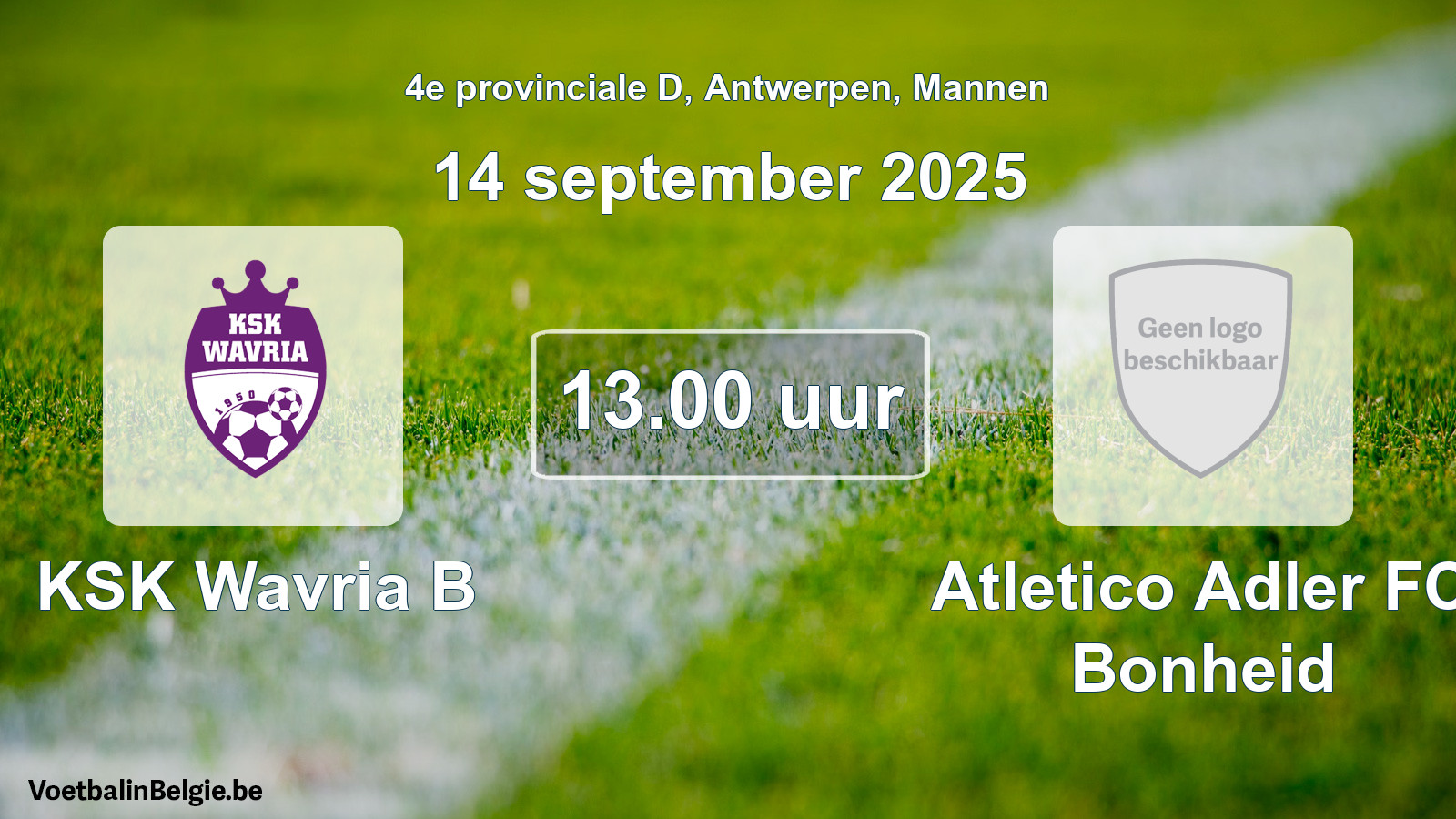 Scheduled match men football: KSK Wavria B - Atletico Adler FC Bonheid (14 September 2025)