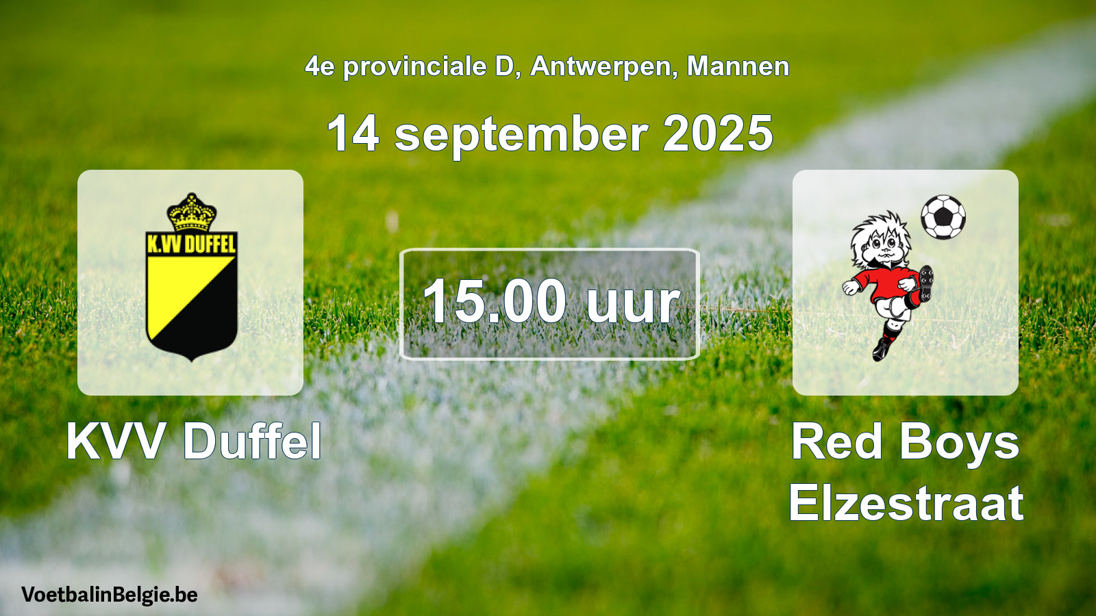 Scheduled match men football: KVV Duffel - Red Boys Elzestraat (14 September 2025)