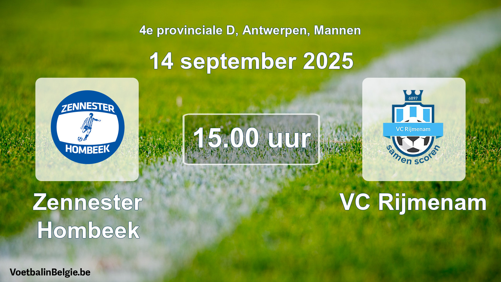 Scheduled match men football: Zennester Hombeek - VC Rijmenam (14 September 2025)