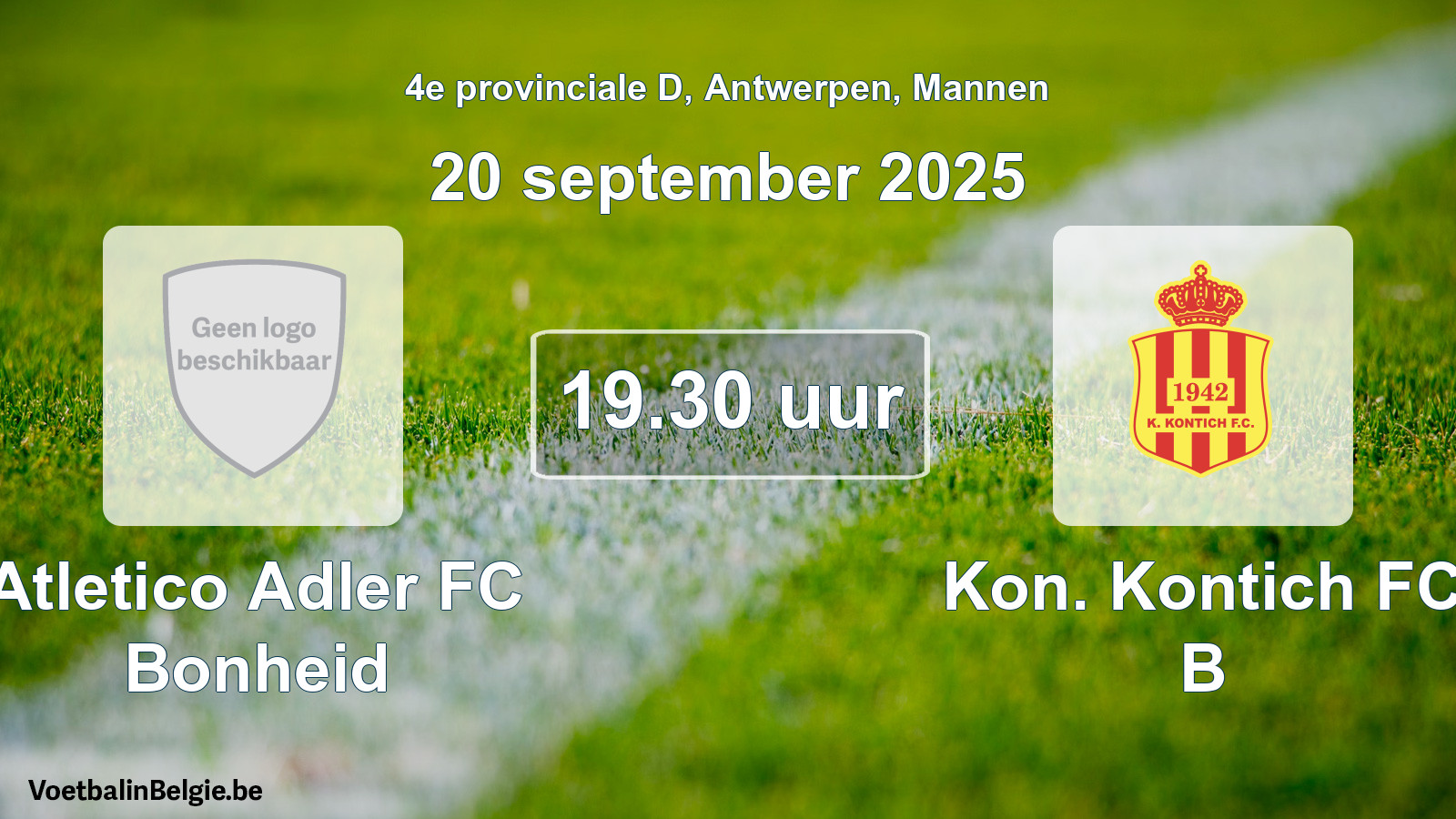 Scheduled match men football: Atletico Adler FC Bonheid - Kon. Kontich FC B (20 September 2025)