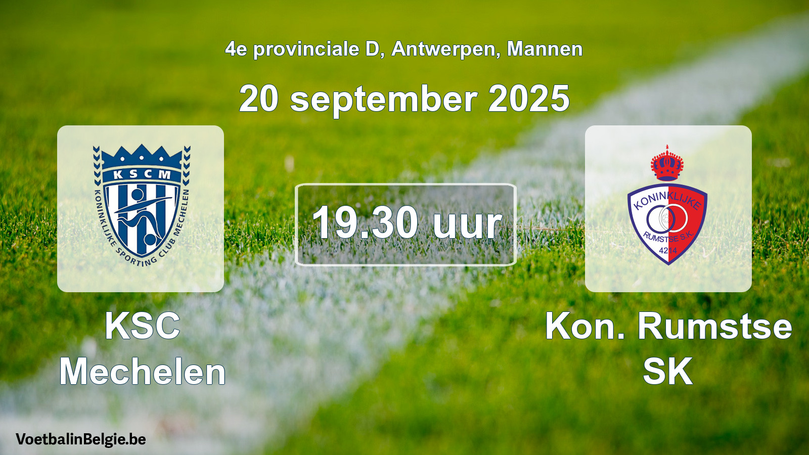 Scheduled match men football: KSC Mechelen - Kon. Rumstse SK (20 September 2025)