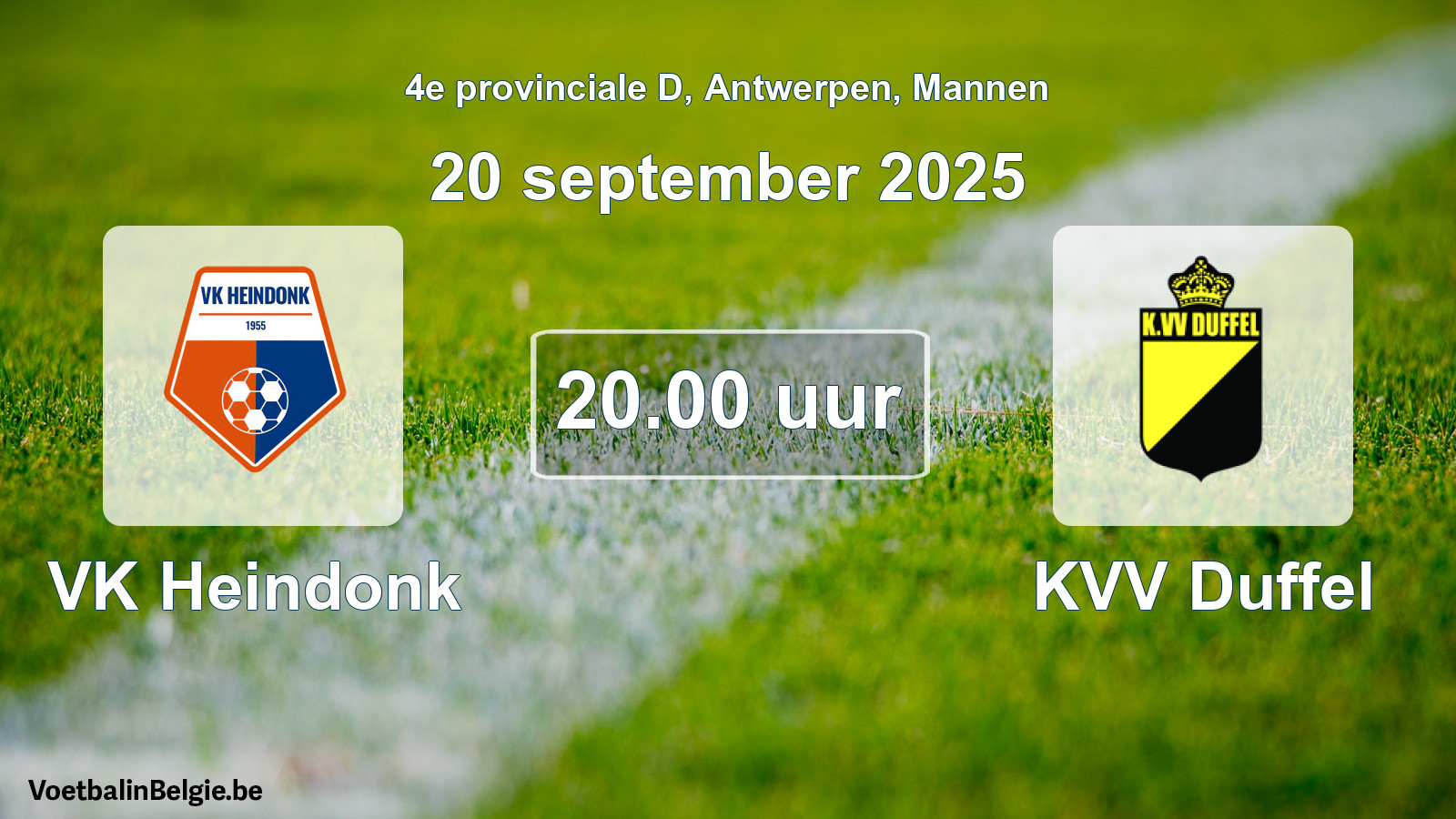 Scheduled match men football: VK Heindonk - KVV Duffel (20 September 2025)