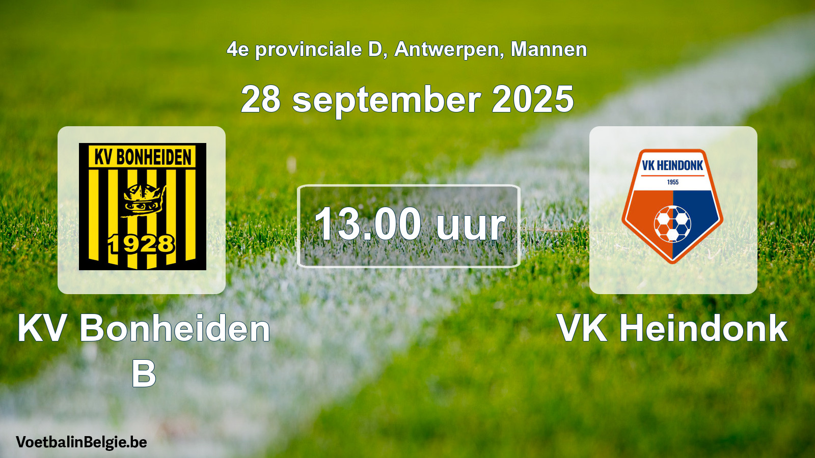 Geplantes Spiel männer-Fußball: KV Bonheiden B - VK Heindonk (28 September 2025)