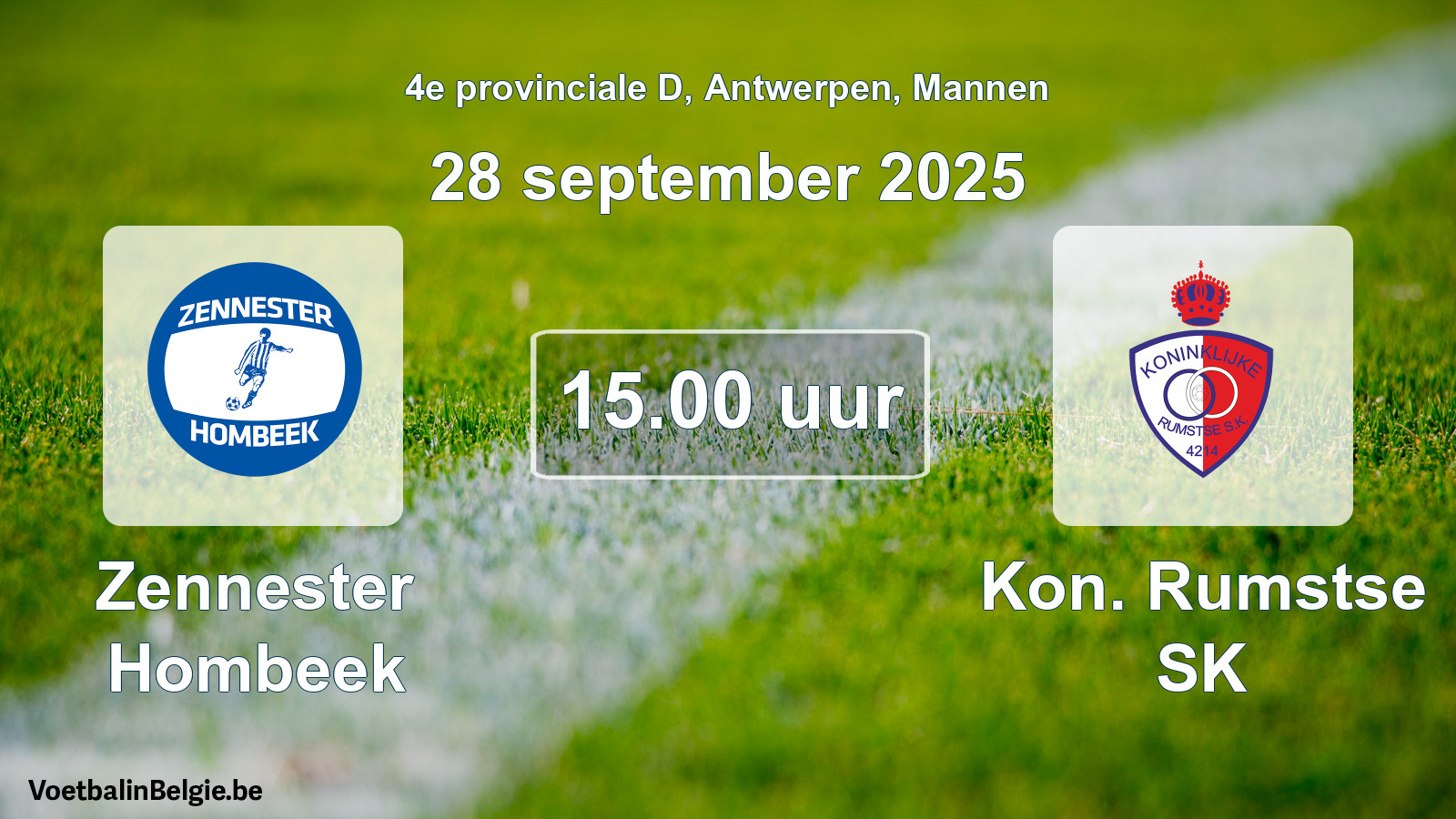 Scheduled match men football: Zennester Hombeek - Kon. Rumstse SK (28 September 2025)