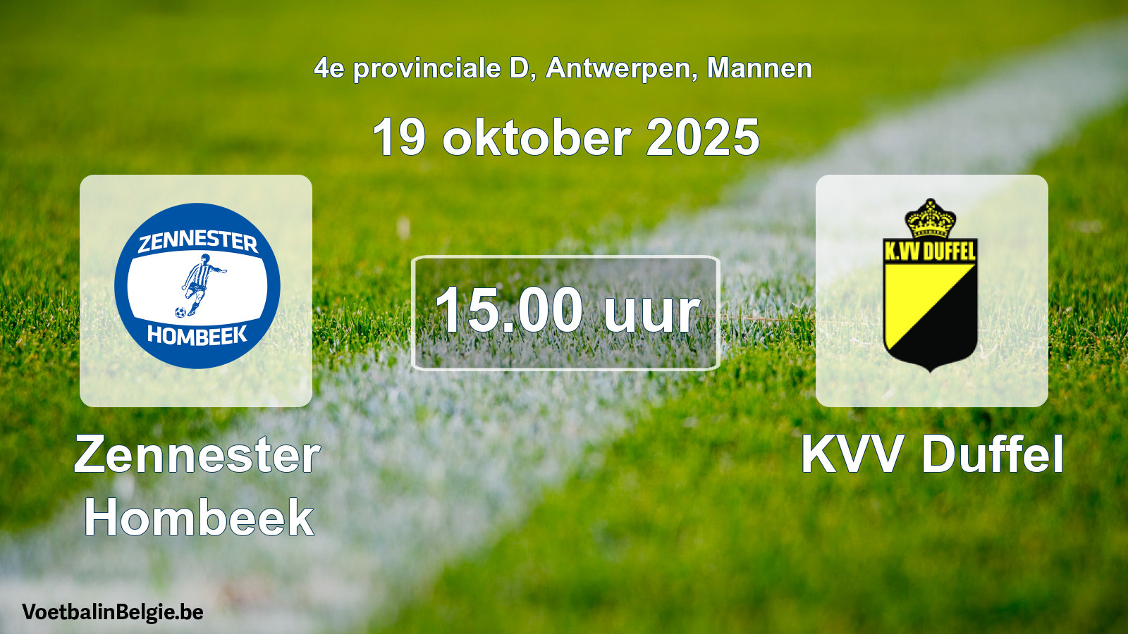 Scheduled match men football: Zennester Hombeek - KVV Duffel (19 October 2025)