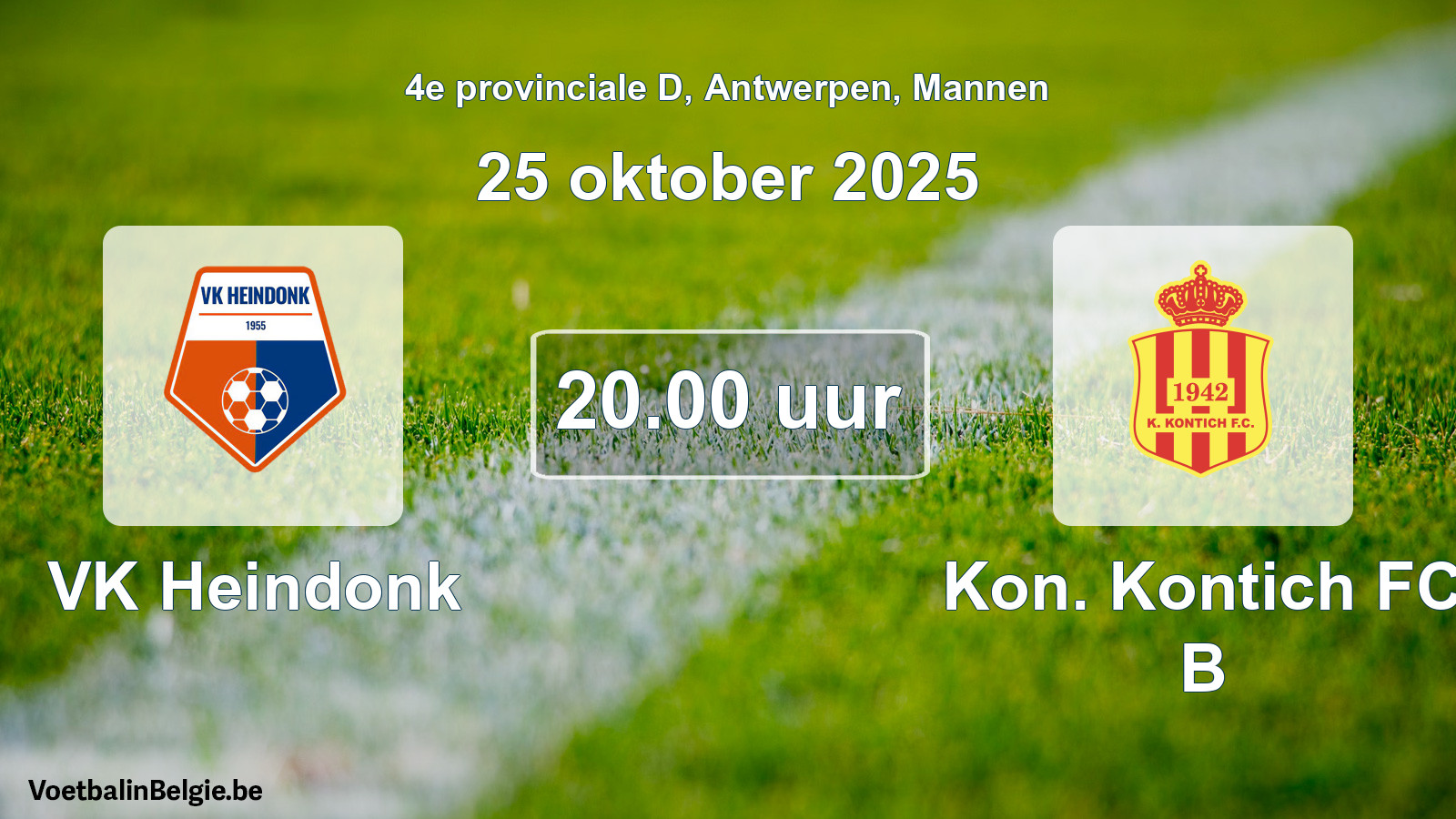 Geplande wedstrijd mannenvoetbal: VK Heindonk - Kon. Kontich FC B (25 oktober 2025)