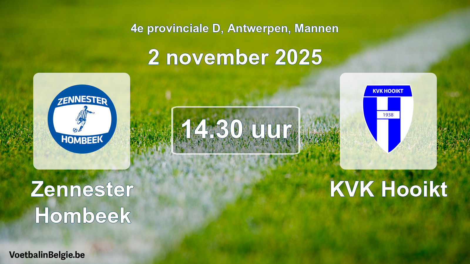Scheduled match men football: Zennester Hombeek - KVK Hooikt (2 November 2025)