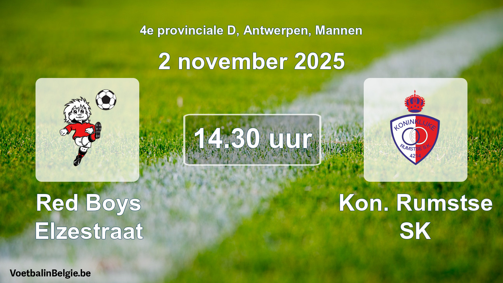 Scheduled match men football: Red Boys Elzestraat - Kon. Rumstse SK (2 November 2025)