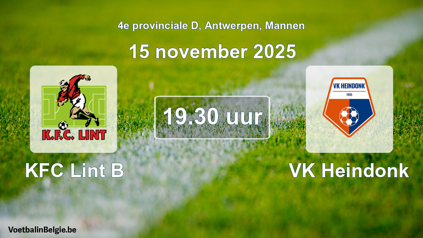 Scheduled match men football: KFC Lint B - VK Heindonk (15 November 2025)