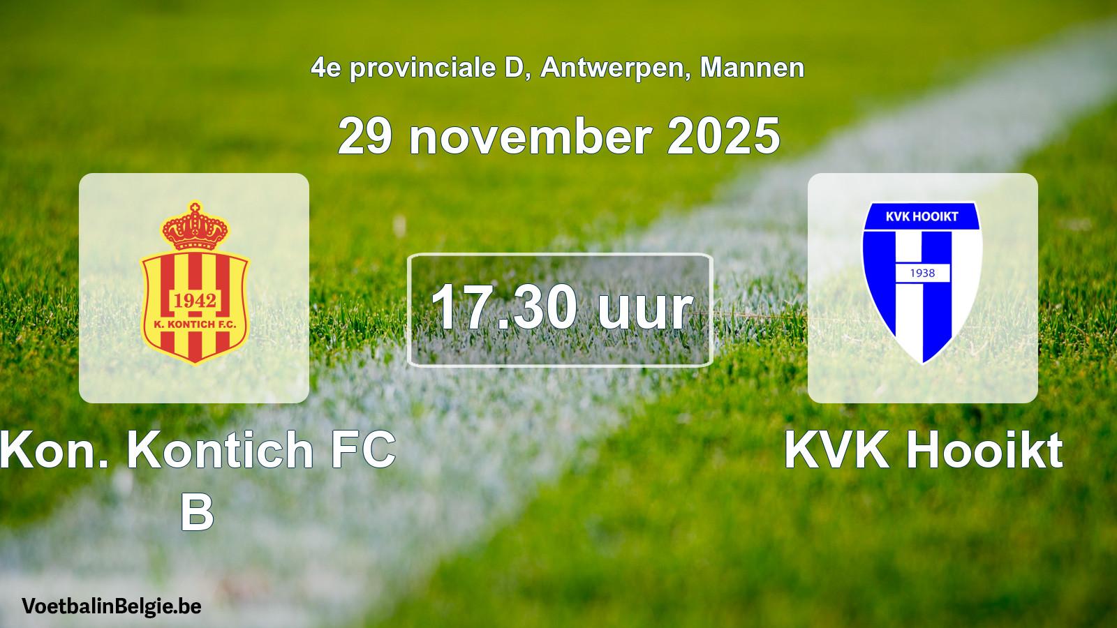 Scheduled match men football: Kon. Kontich FC B - KVK Hooikt (29 November 2025)