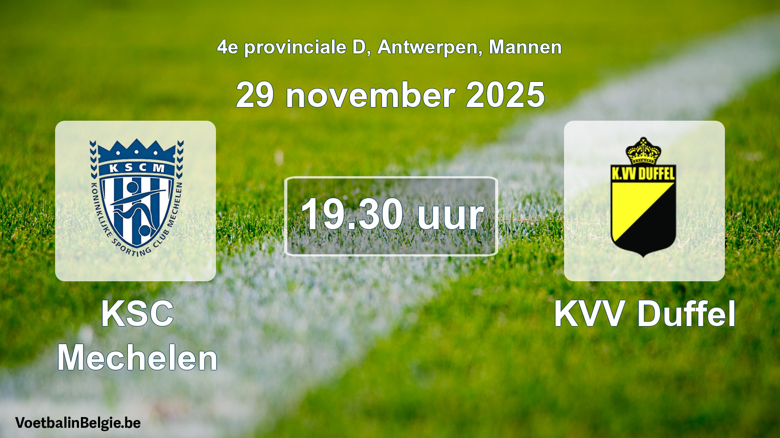 Geplande wedstrijd mannenvoetbal: KSC Mechelen - KVV Duffel (29 november 2025)
