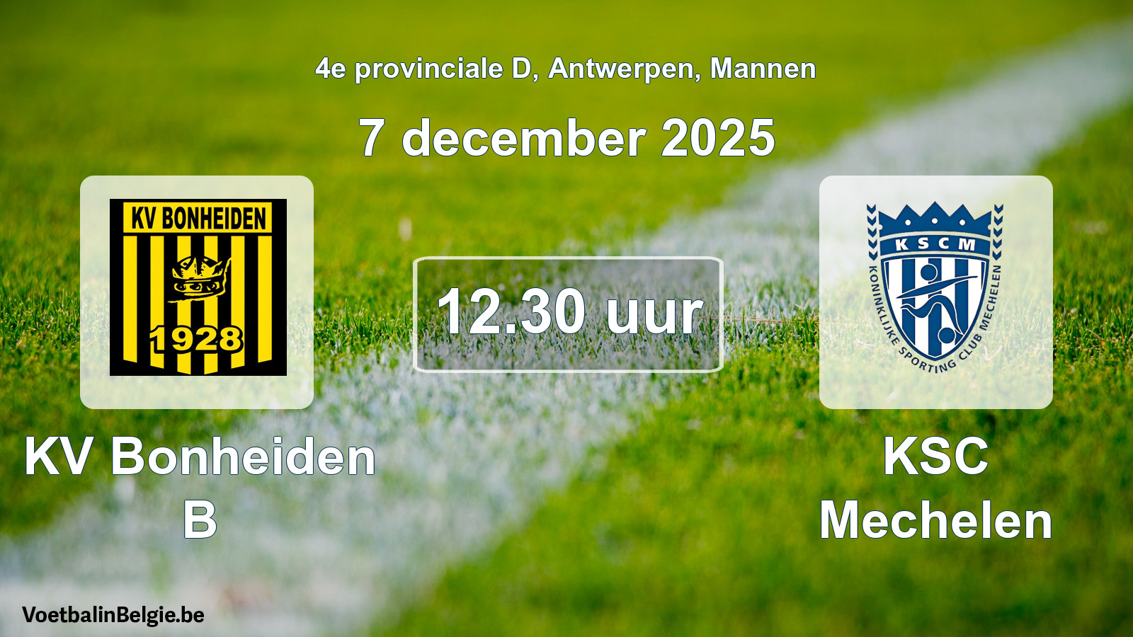 Geplande wedstrijd mannenvoetbal: KV Bonheiden B - KSC Mechelen (7 december 2025)