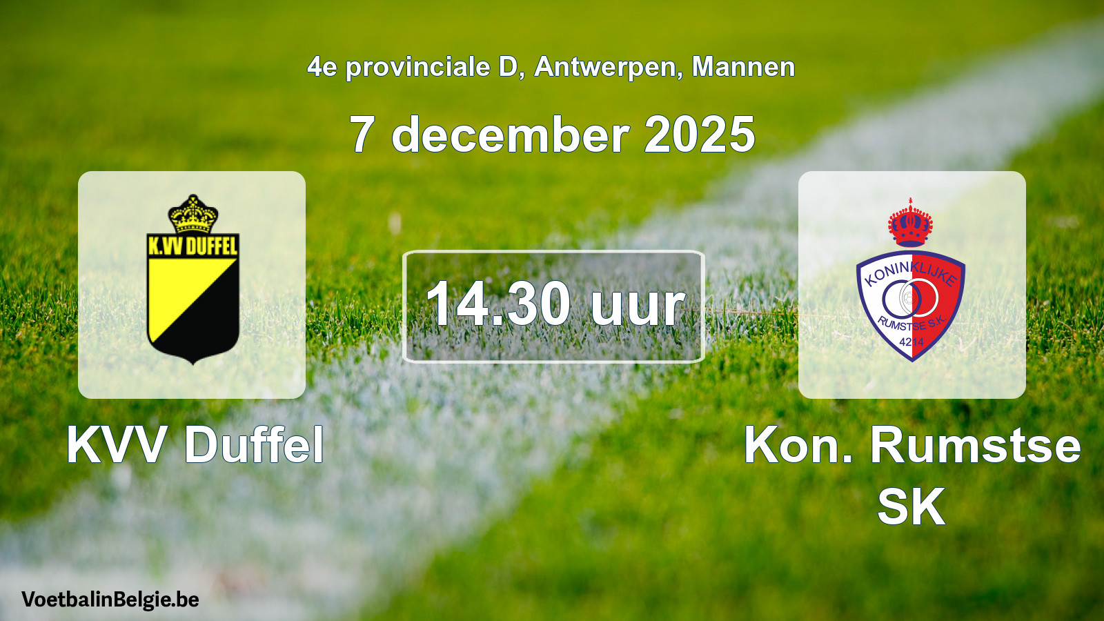Geplande wedstrijd mannenvoetbal: KVV Duffel - Kon. Rumstse SK (7 december 2025)