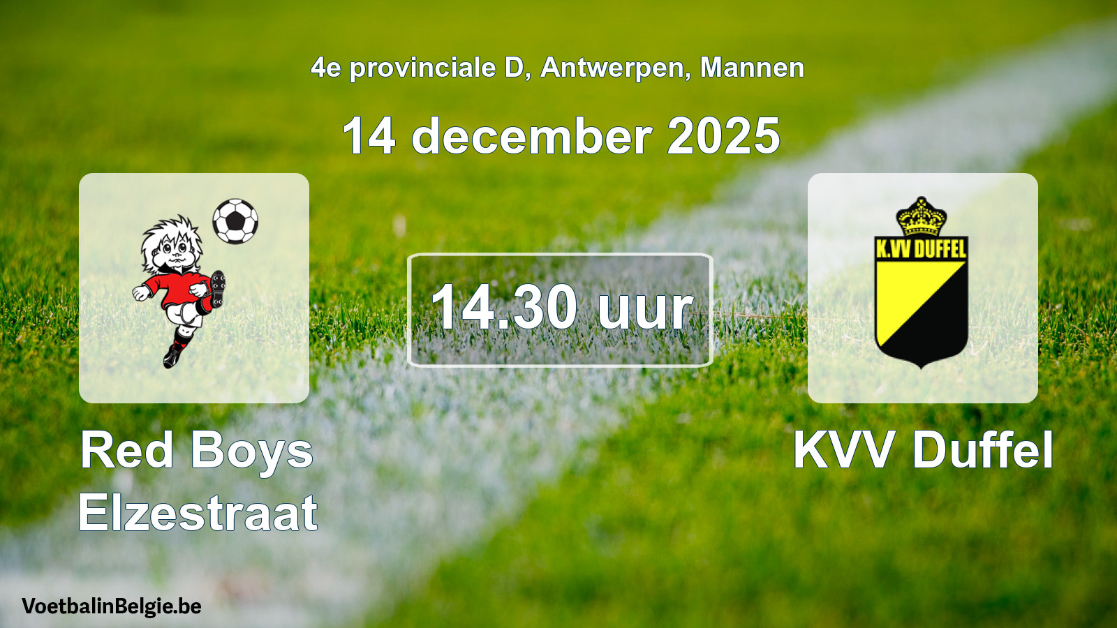 Geplantes Spiel männer-Fußball: Red Boys Elzestraat - KVV Duffel (14 Dezember 2025)