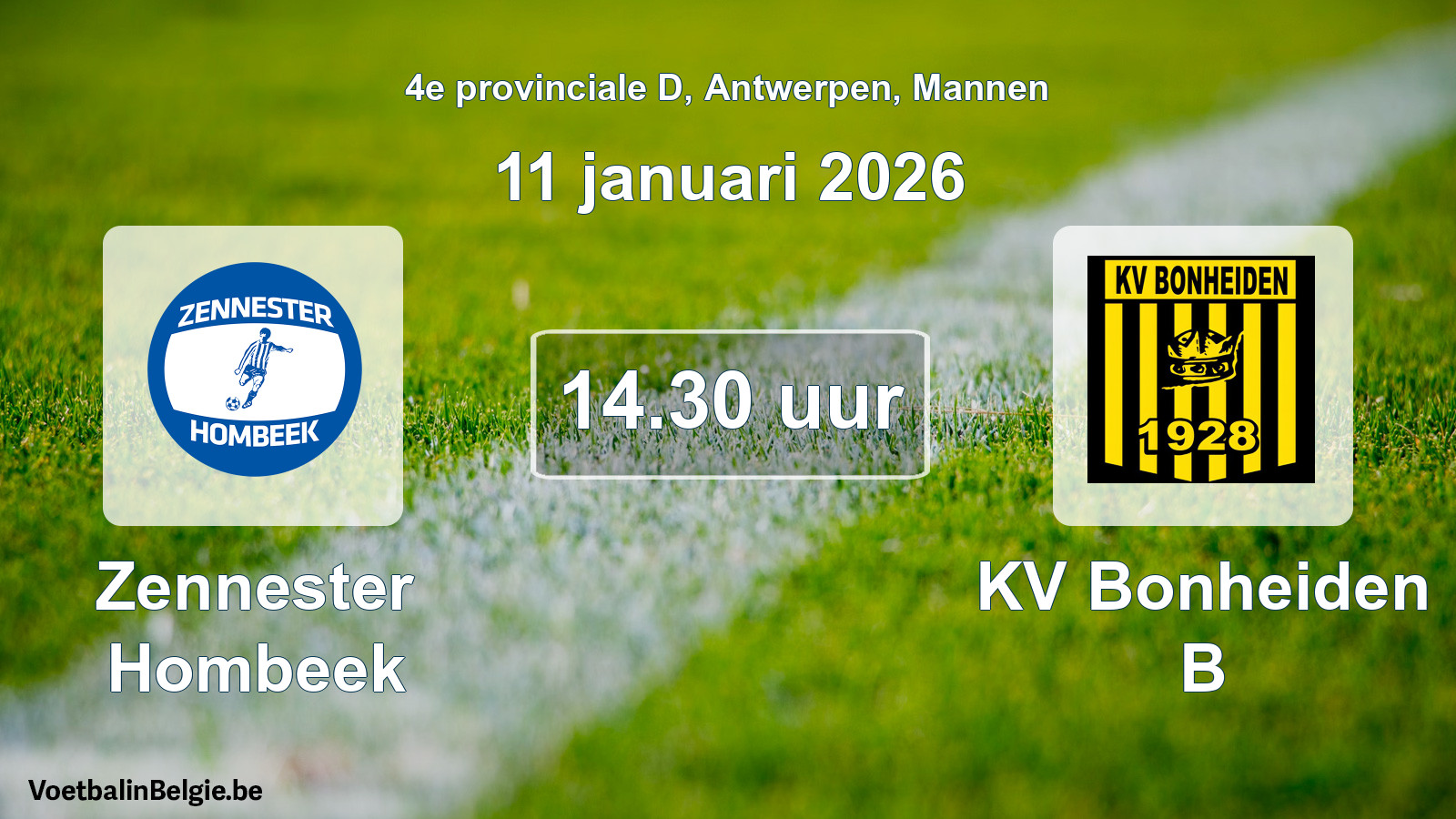 Scheduled match men football: Zennester Hombeek - KV Bonheiden B (11 January 2026)