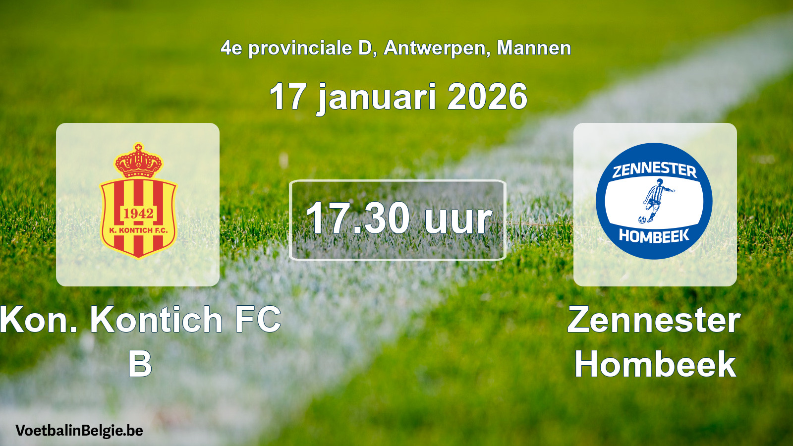 Scheduled match men football: Kon. Kontich FC B - Zennester Hombeek (17 January 2026)