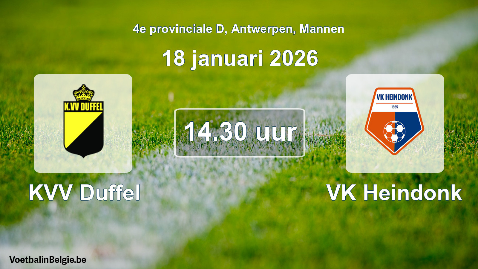 Scheduled match men football: KVV Duffel - VK Heindonk (18 January 2026)