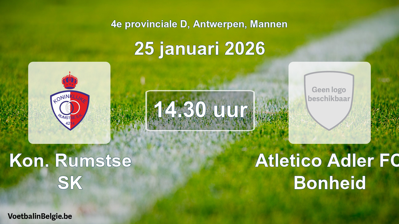 Scheduled match men football: Kon. Rumstse SK - Atletico Adler FC Bonheid (25 January 2026)