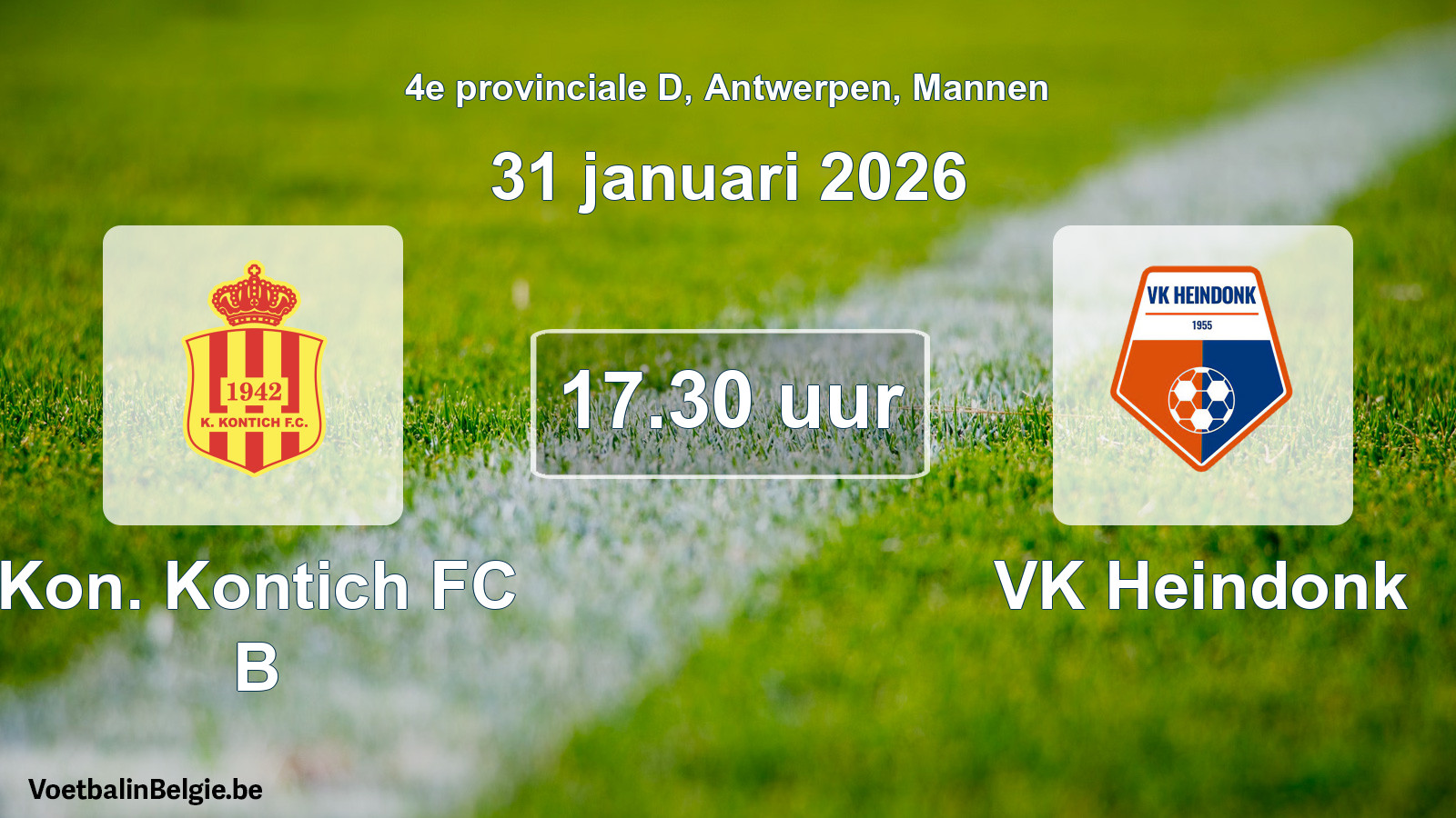 Scheduled match men football: Kon. Kontich FC B - VK Heindonk (31 January 2026)