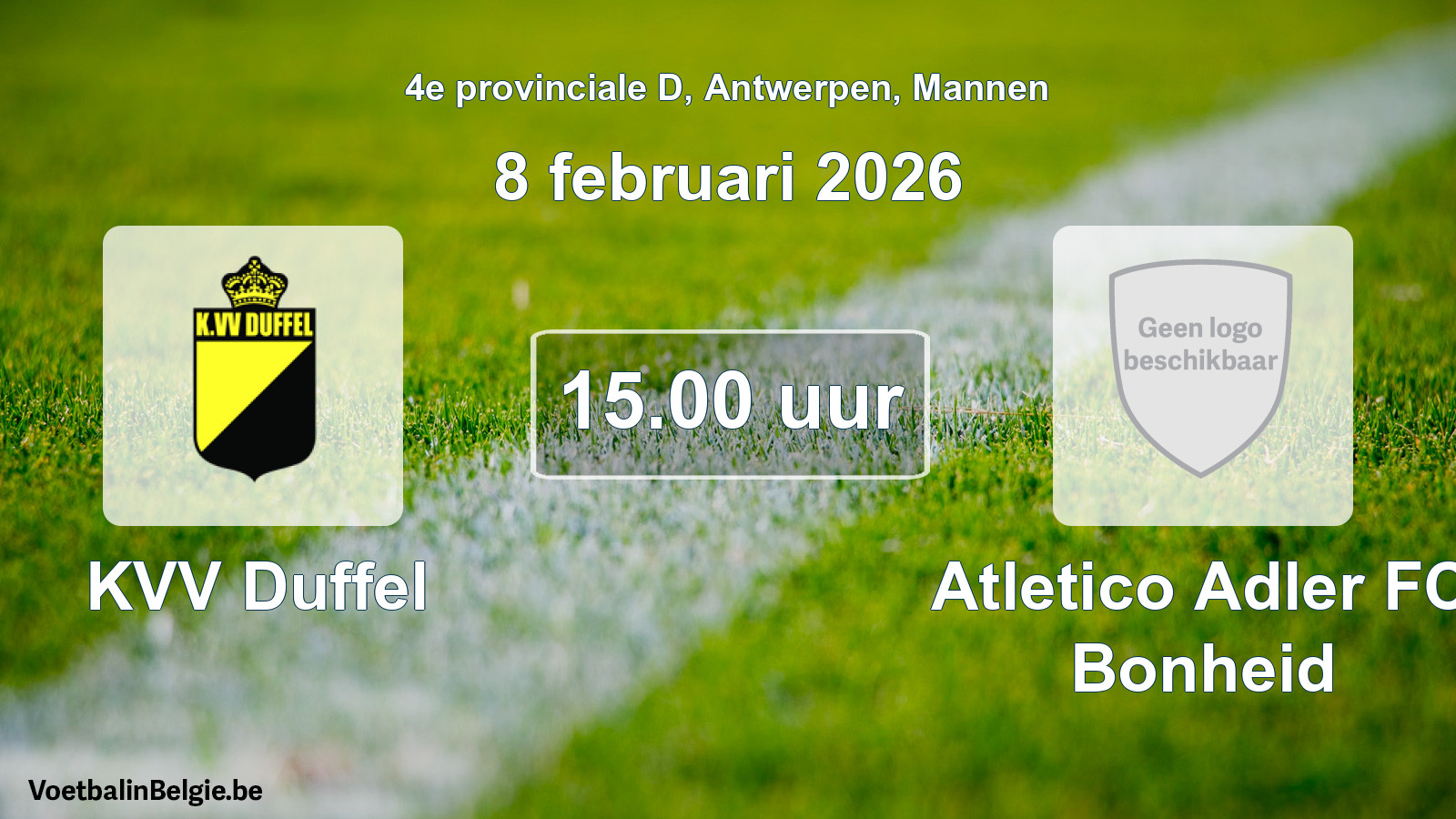 Scheduled match men football: KVV Duffel - Atletico Adler FC Bonheid (8 February 2026)