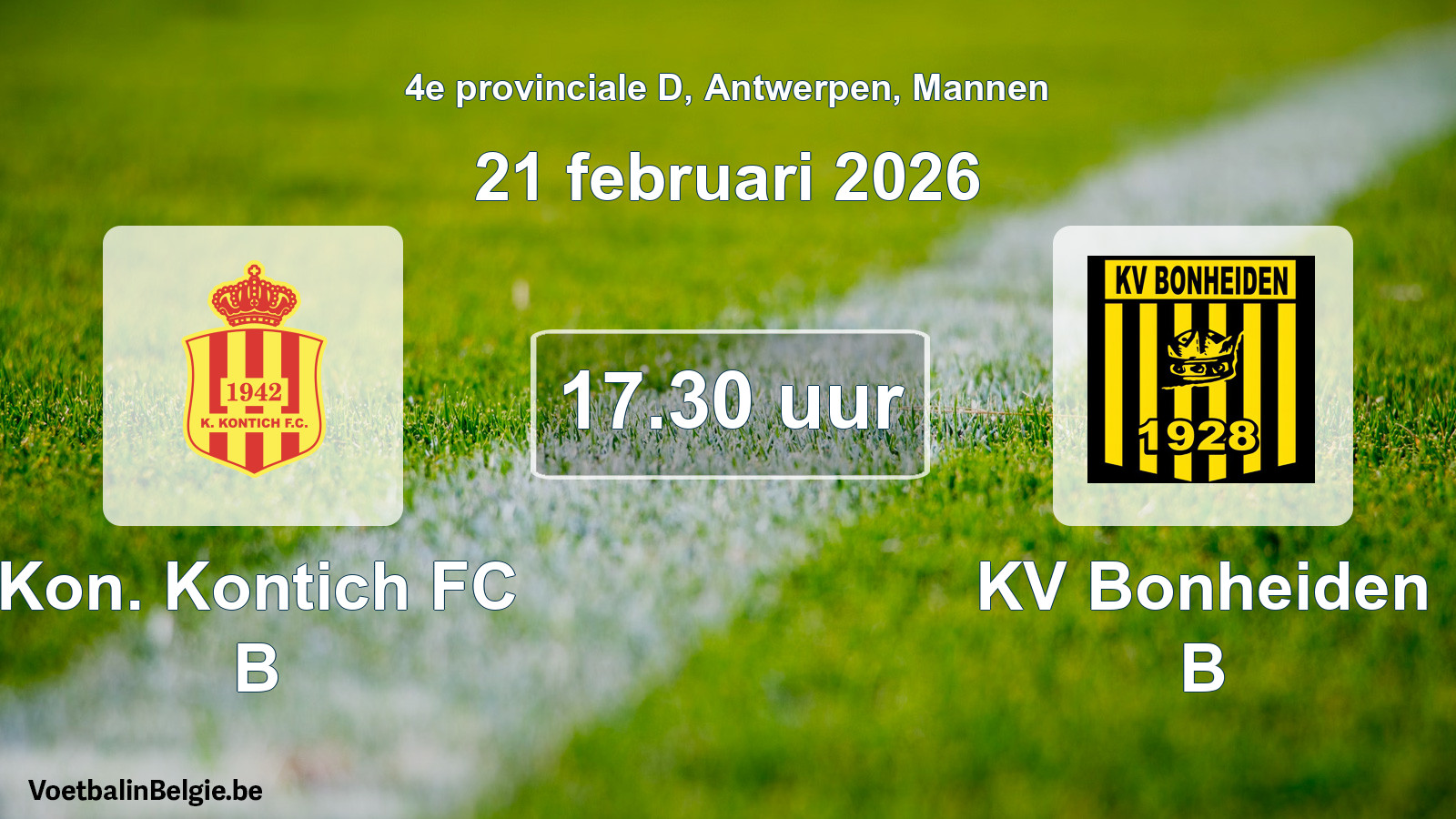 Scheduled match men football: Kon. Kontich FC B - KV Bonheiden B (21 February 2026)
