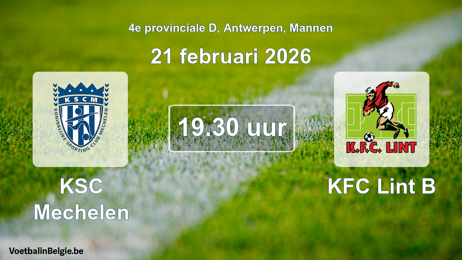 Scheduled match men football: KSC Mechelen - KFC Lint B (21 February 2026)