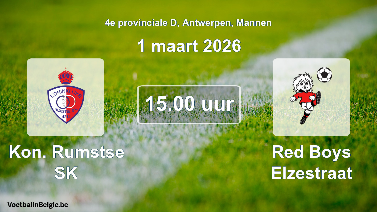 Geplantes Spiel männer-Fußball: Kon. Rumstse SK - Red Boys Elzestraat (1 März 2026)