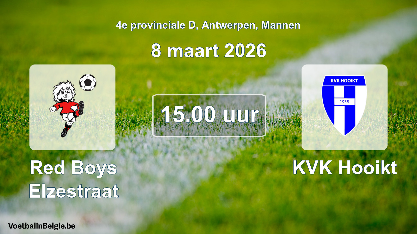 Scheduled match men football: Red Boys Elzestraat - KVK Hooikt (8 March 2026)