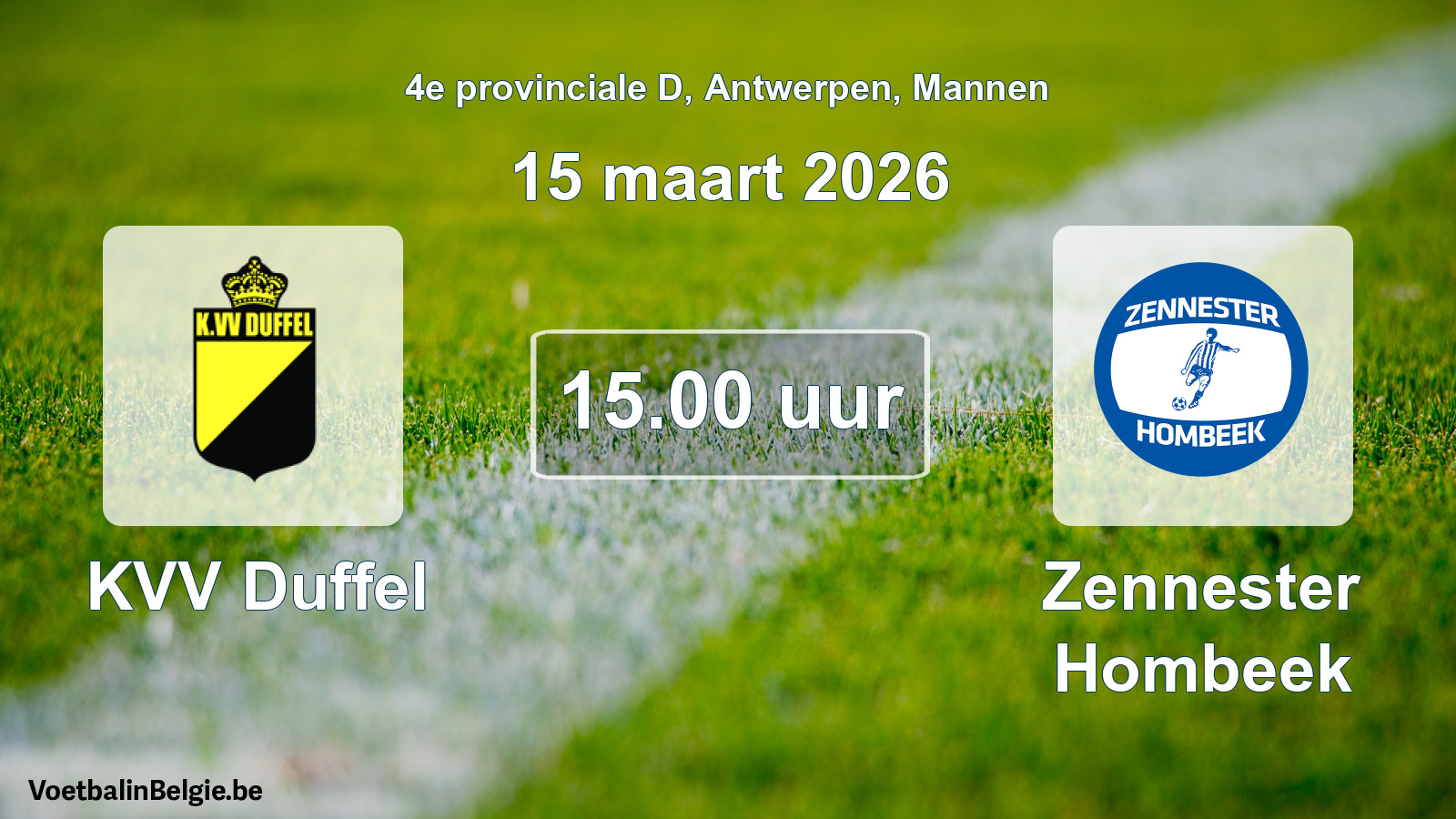 Scheduled match men football: KVV Duffel - Zennester Hombeek (15 March 2026)