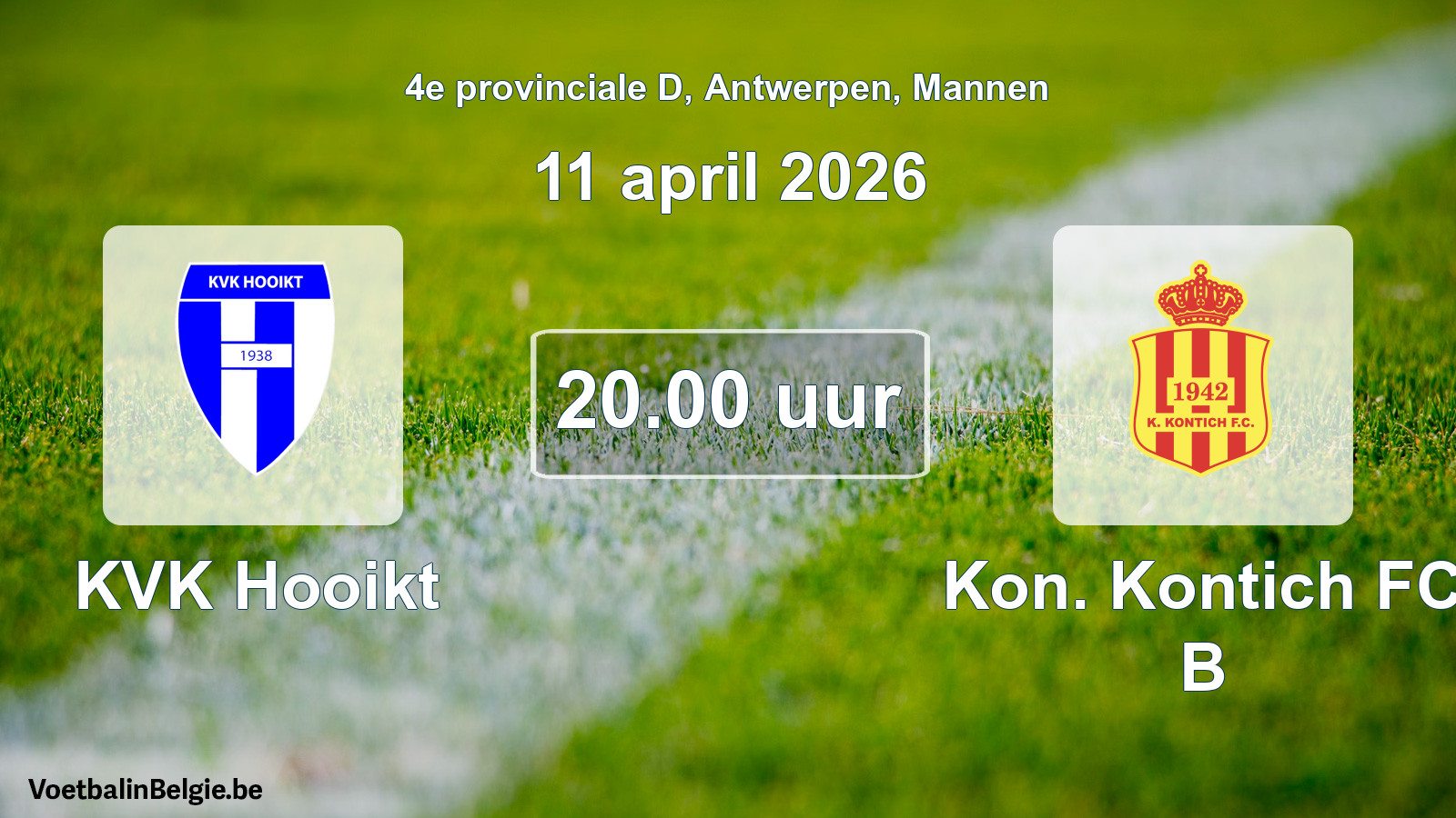 Scheduled match men football: KVK Hooikt - Kon. Kontich FC B (11 April 2026)