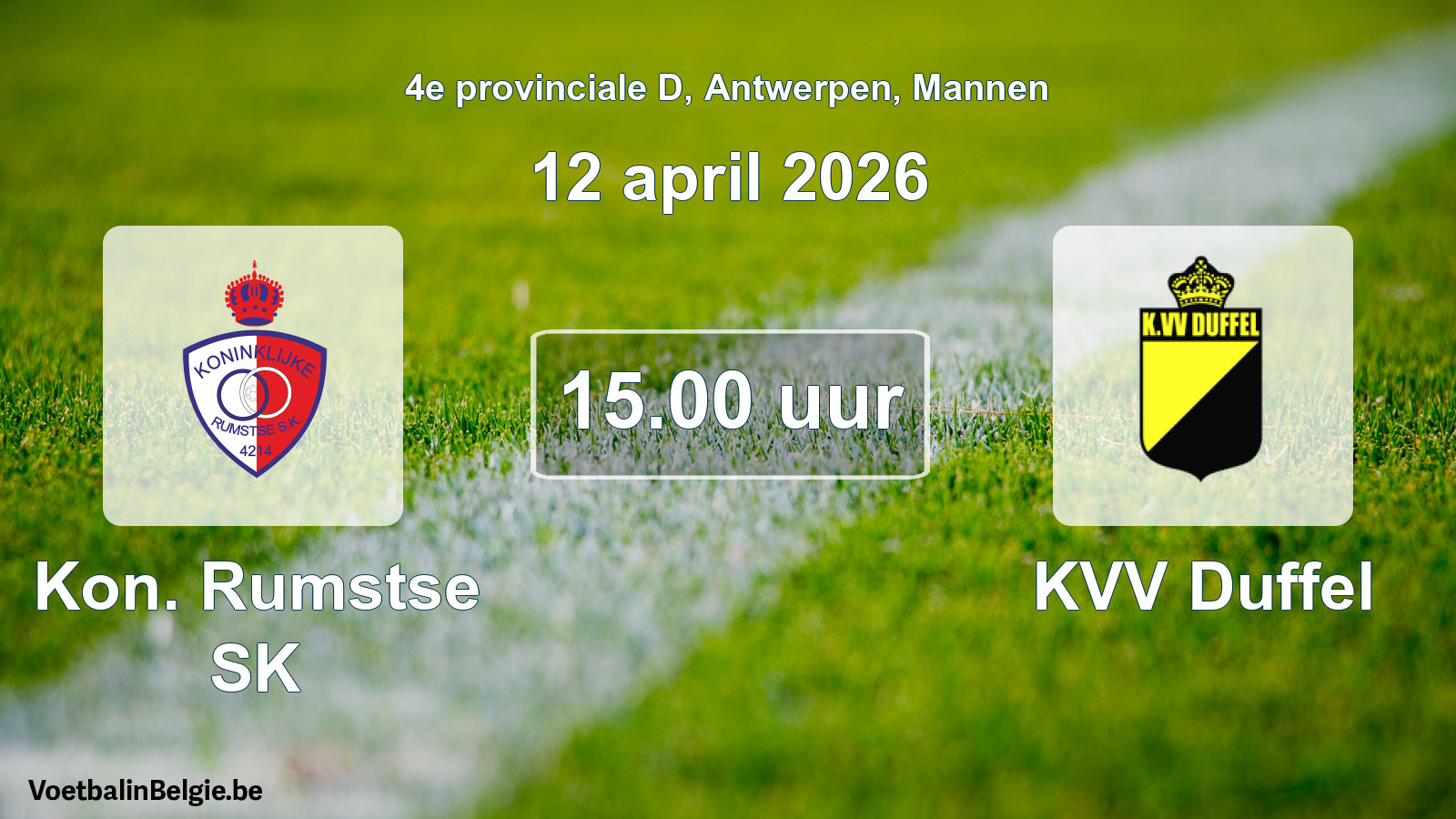 Scheduled match men football: Kon. Rumstse SK - KVV Duffel (12 April 2026)