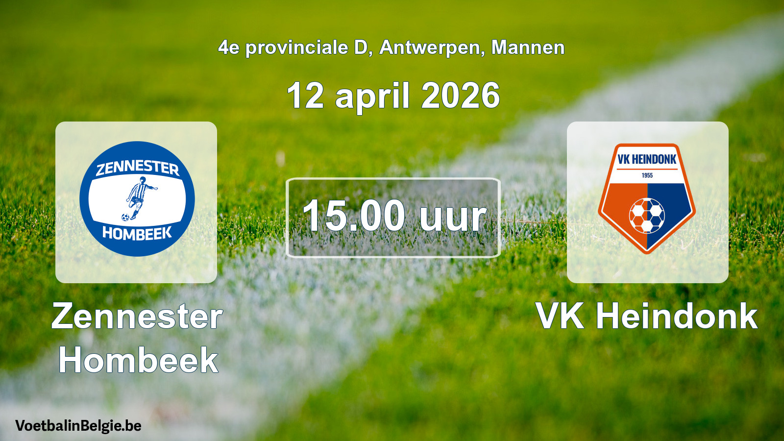 Scheduled match men football: Zennester Hombeek - VK Heindonk (12 April 2026)